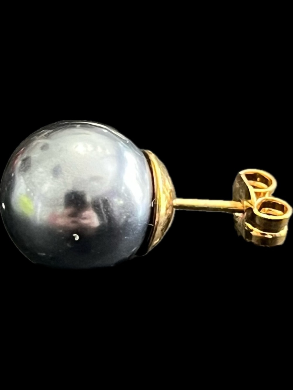 11mm Vintage Mallorca Black Pearl stud ladies statement jewelry earrings gold